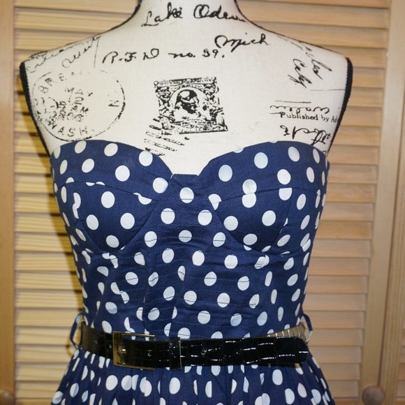 Mandee Blue Polka Dot Strapless Dress - Picture 3 of 8